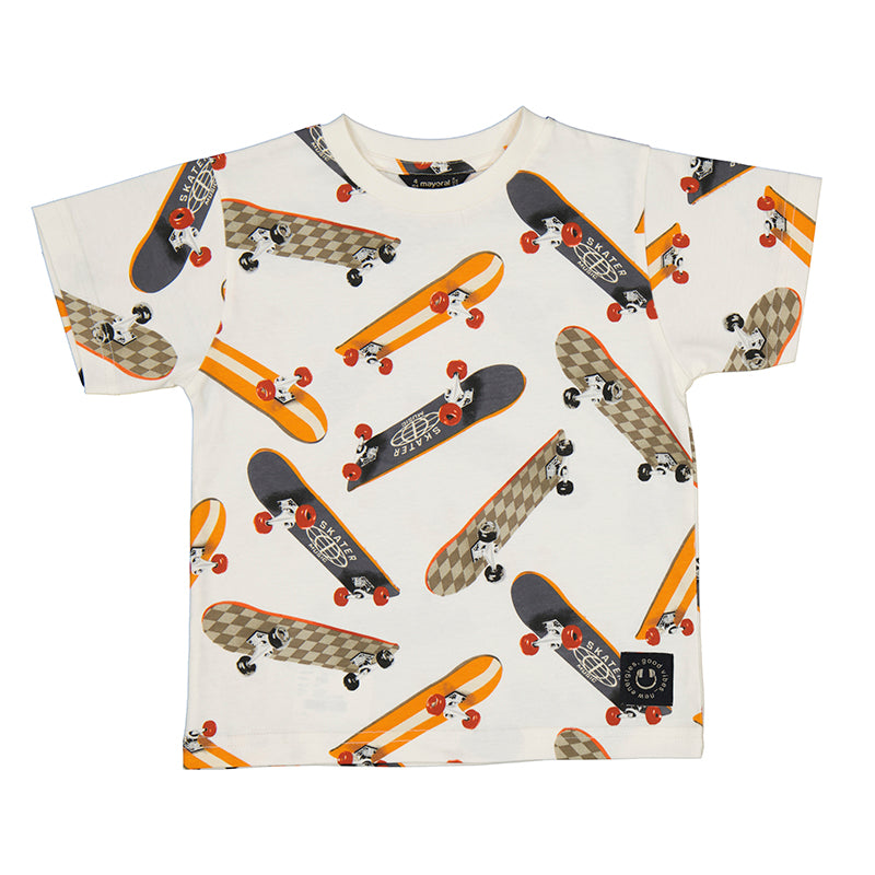 3038 Boy Skateboard Print T-Shirt