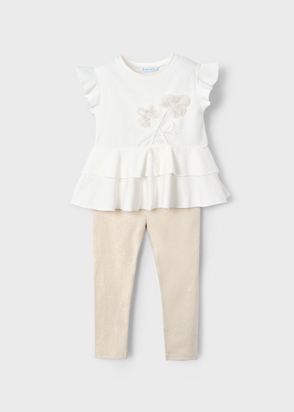 3704 Girl Cropped Leggings and Floral T-Shirt Set