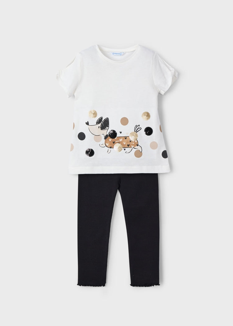 3706 Girl Dog Print T-Shirt and Leggings Set