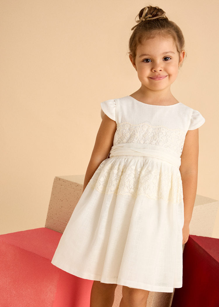 3911 Girl Dress with Lace Detail and Sash