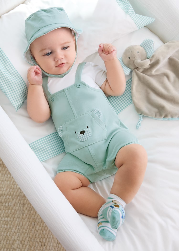 1618 Dungaree dot and hat onesie