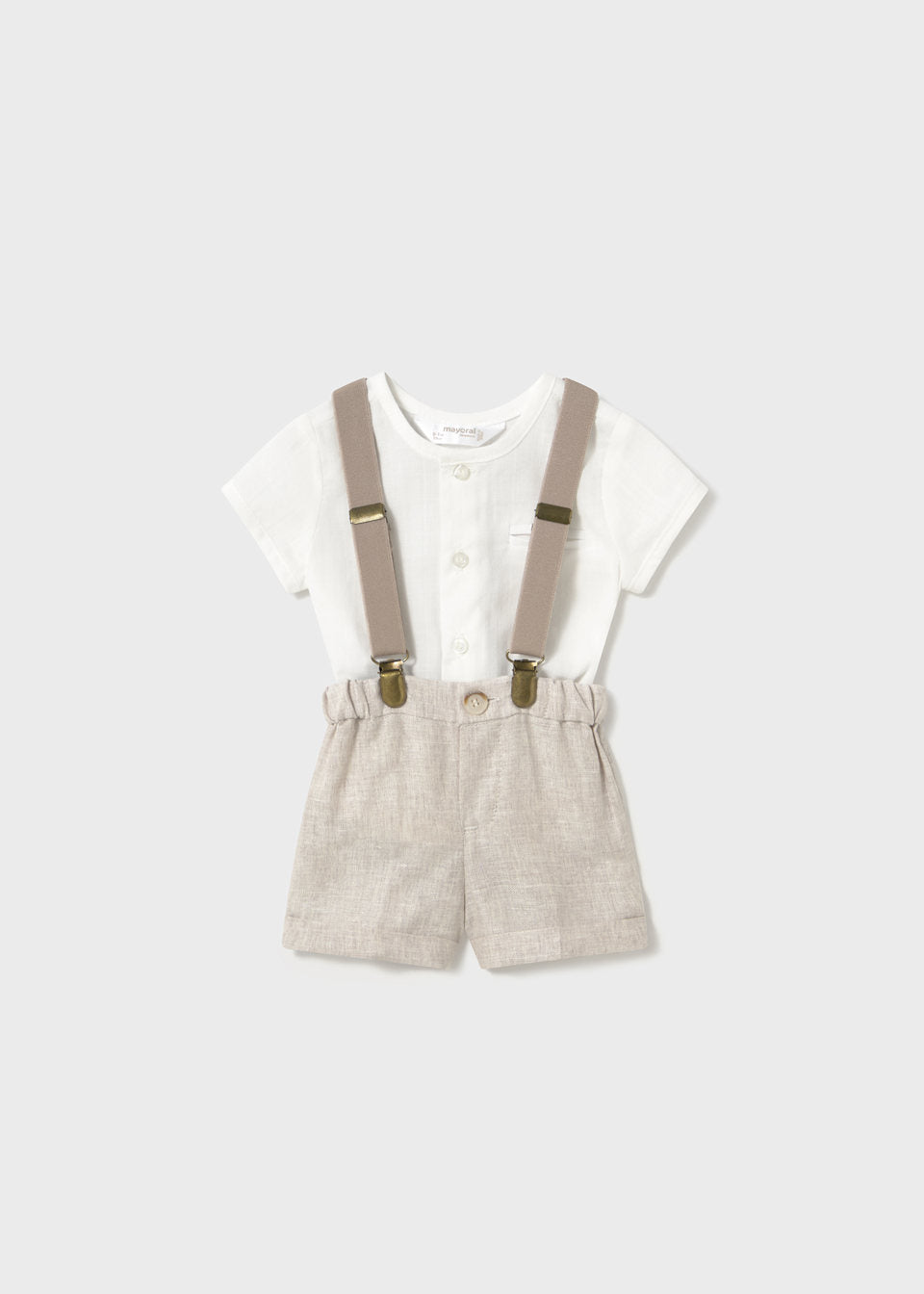 1215 Newborn Shorts with Suspenders and Shirt Set