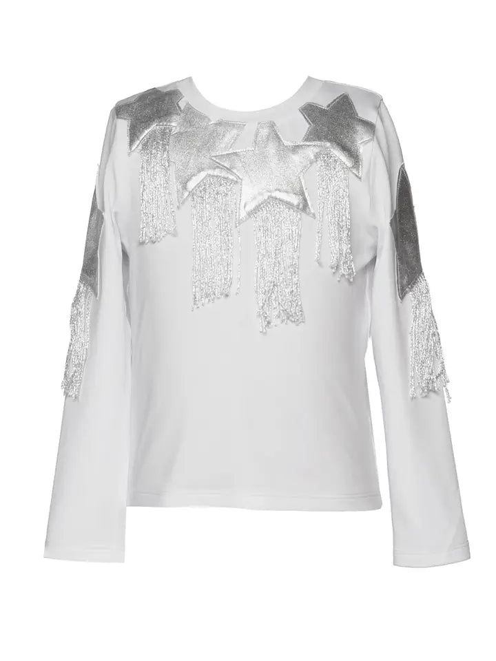 L/S Top w/ Metallic Stars and Fringe Detail