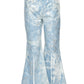 Metallic Print Denim Bell Bottom Pants w/ Sequin Star Detail