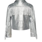 Faux Leather Metallic Moto Jacket with Fringe Back Detail