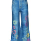 Denim Print Bell Bottom Pants