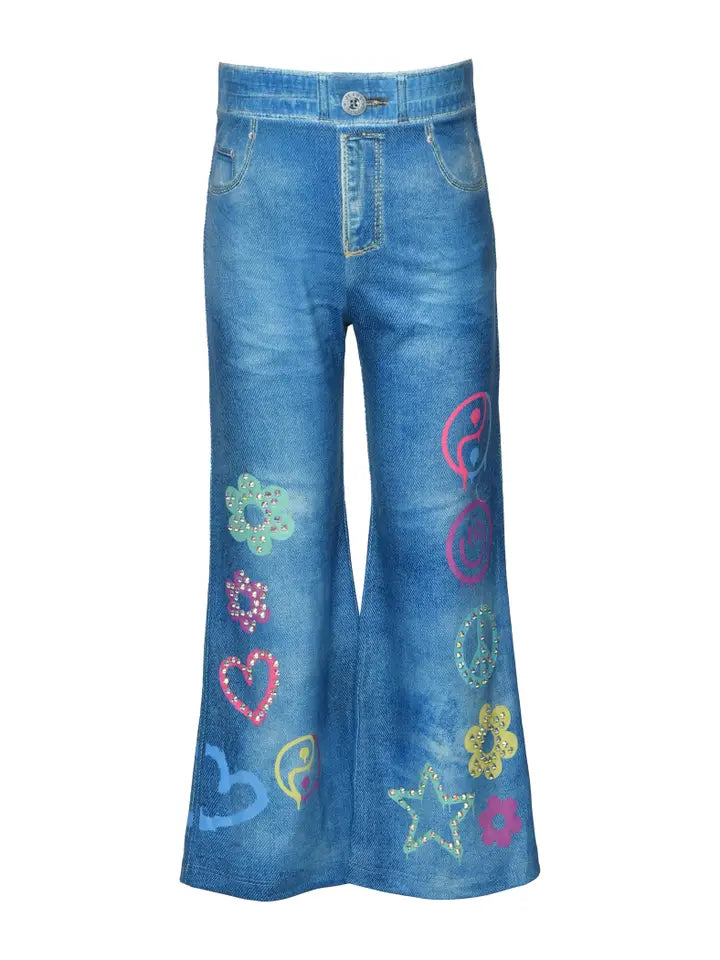 Denim Print Bell Bottom Pants