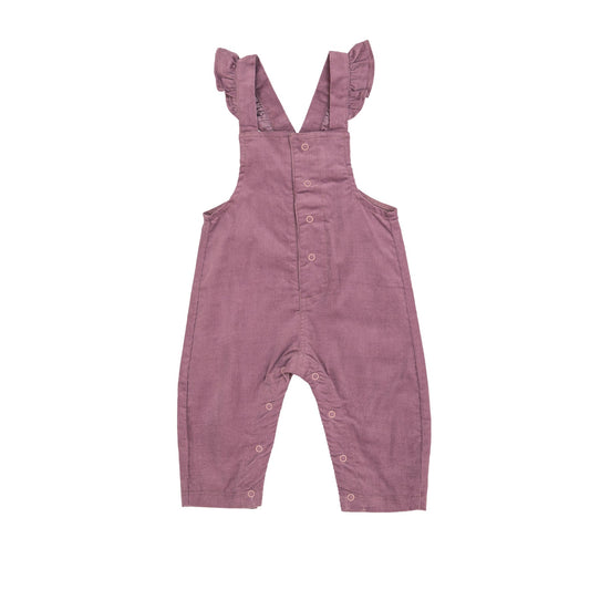 FRONT SNAP RUFFLE CORDUROY OVERALL - DUSTY ORCHID