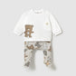 1559 Newborn Bear Print Pants and Hoodie Set