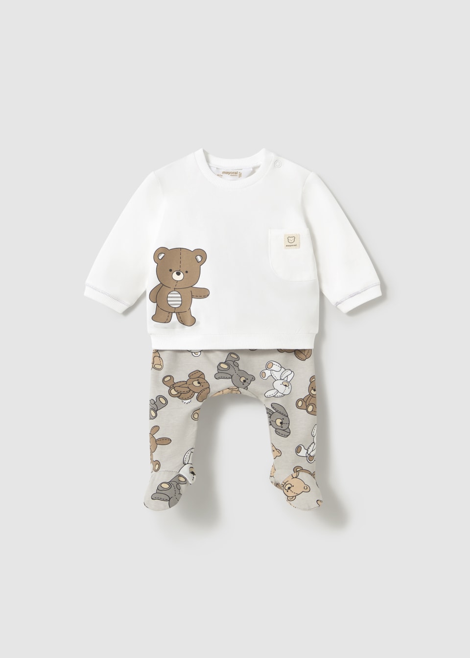 1559 Newborn Bear Print Pants and Hoodie Set