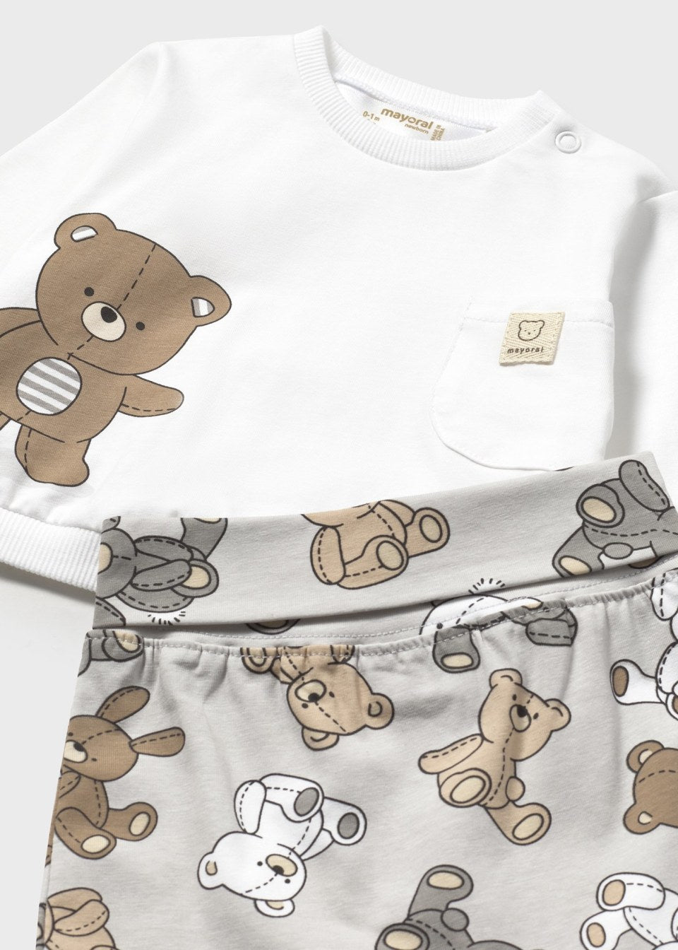 1559 Newborn Bear Print Pants and Hoodie Set