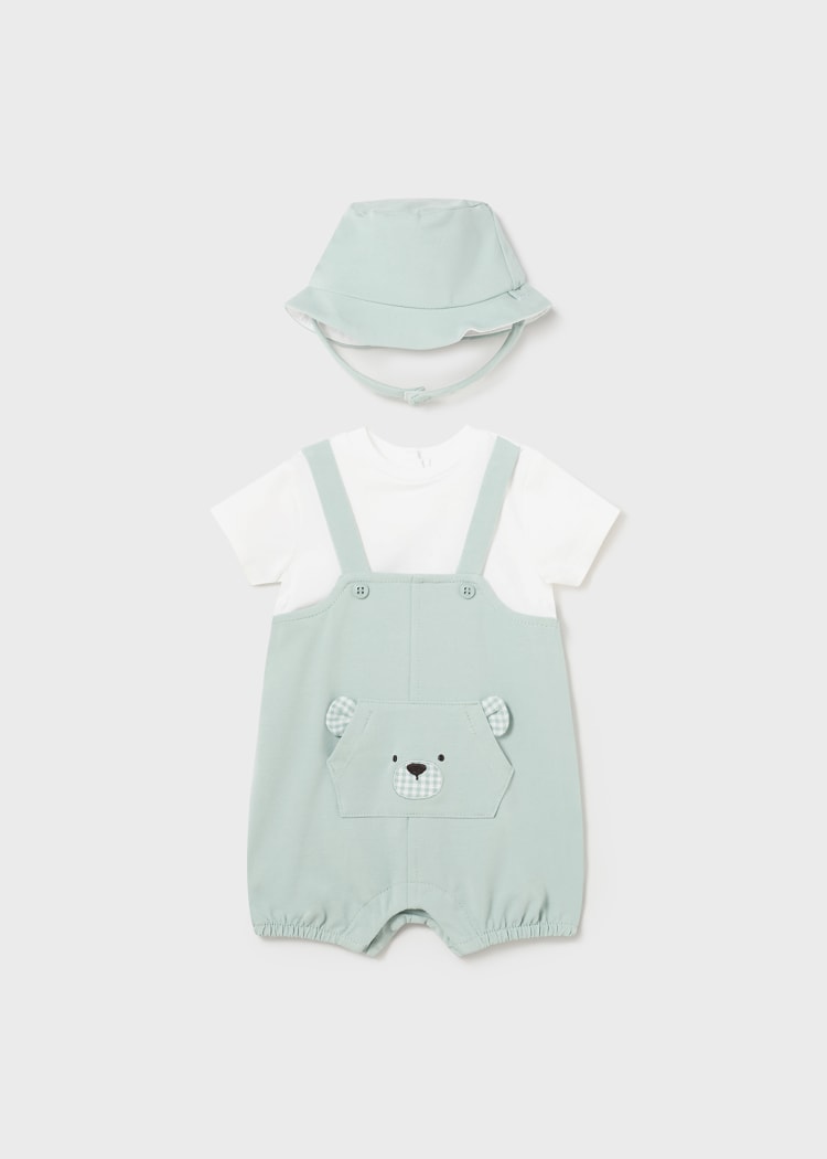 1618 Dungaree dot and hat onesie