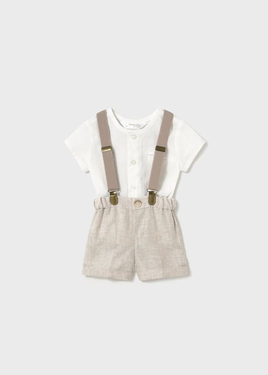 1215 Newborn Shorts with Suspenders and Shirt Set