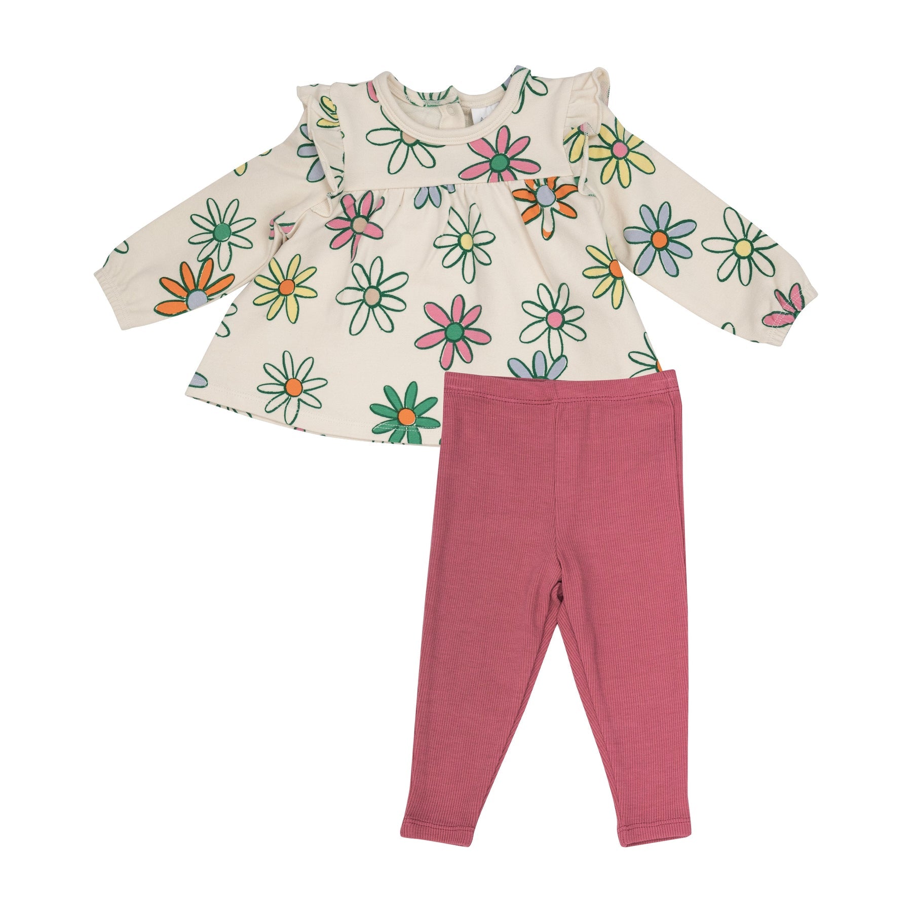 RUFFLE TOP TUNIC AND RIB LEGGING - PAINTED DAISIES