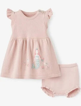 MERMAID COTTON KNIT BABY DRESS W/ BLOOMER