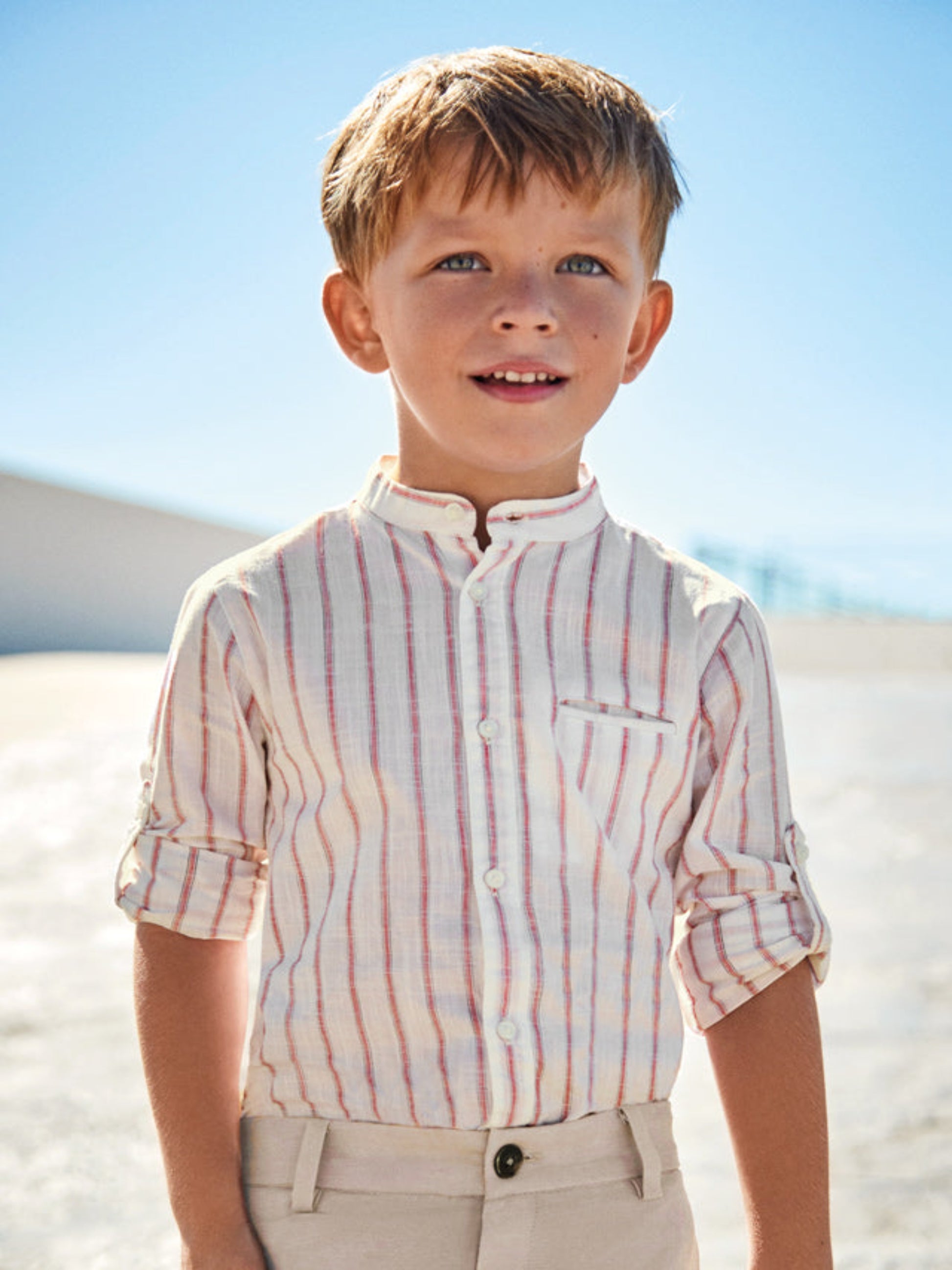 STRIPED MAO COLLAR BOY SHIRT