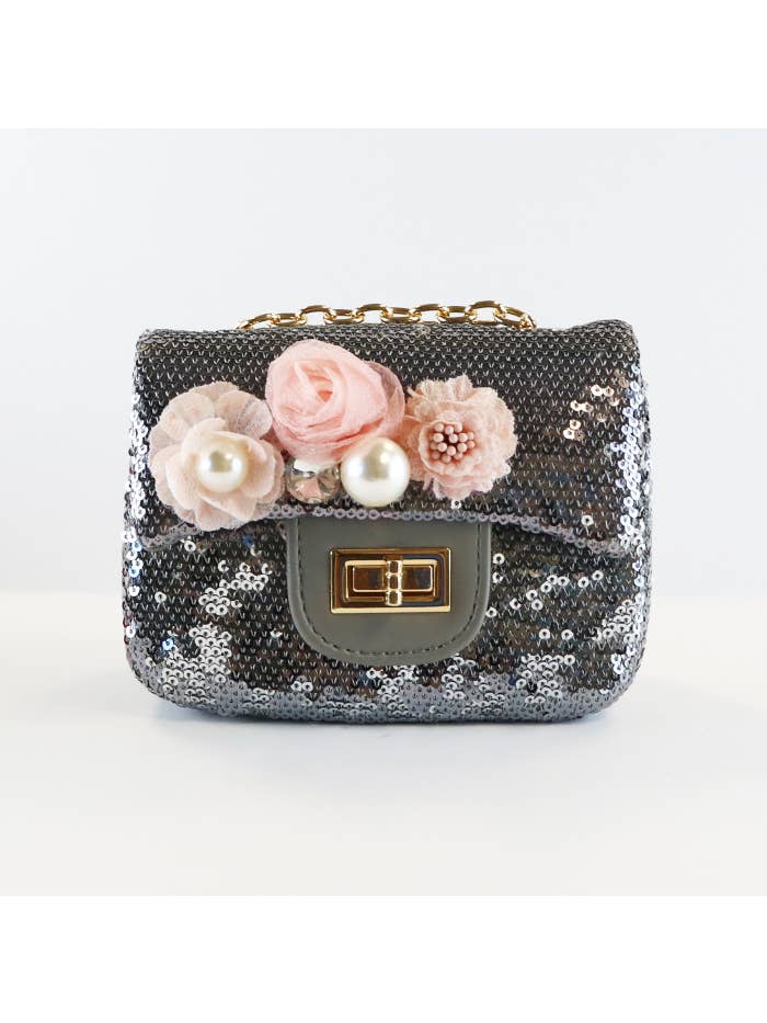 FLORAL APPLIQUES SEQUIN PURSE