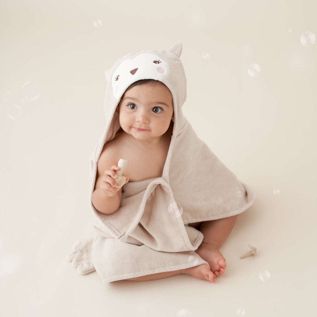 OWL HOODED BABY BATH WRAP