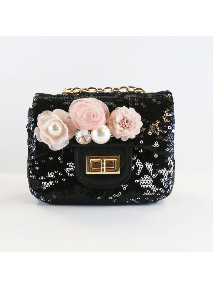 FLORAL APPLIQUES SEQUIN PURSE