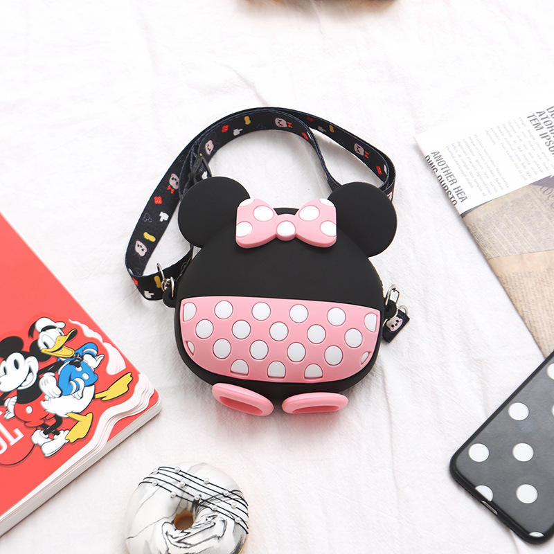 MICKEY AND MINNIE COIN PURSE PINK & BLACK MINNIE POLKA DOT