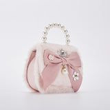 Big Bow Furry Purse - Pink