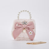 Big Bow Furry Purse - Pink