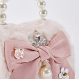 Big Bow Furry Purse - Pink